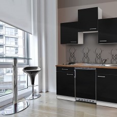 Junior kitchen 150 cm NERO BLACK fridge - electrical hob
