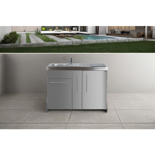 Mini-cuisine  ACIER INOXYDABLE 120 cm frigo et cuisson