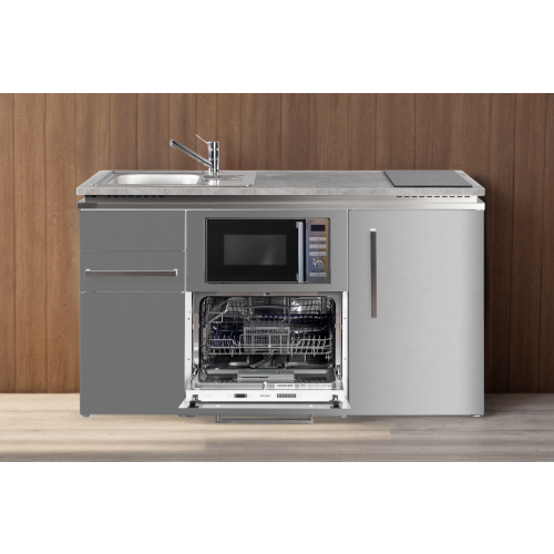 Minikeuken DESIGNLINE 150 cm RVS-INOX met 4 toestellen